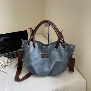 Borsa Tote Donna Grande Capacità Pelle PU Vintage Cinghie A Contrasto Retro Casual Borsa A Tracolla Larga Spalla