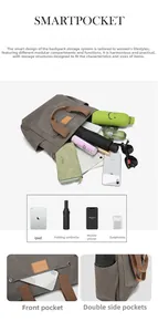 Detail view of large canvas tote bag showing multiple pockets for iPad and daily items