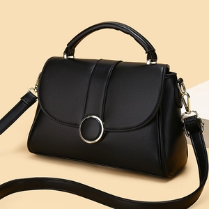 Women Handbag PU Leather Crossbody Bag Soft Square Vintage Metal Ring Buckle Top Handle Adjustable Shoulder Bag Fashion