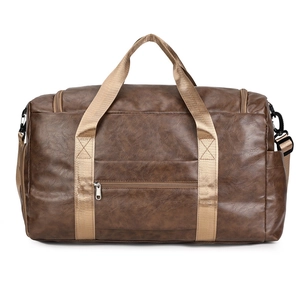 Large capacity dark brown leather travel bag for outdoor sports and business trips