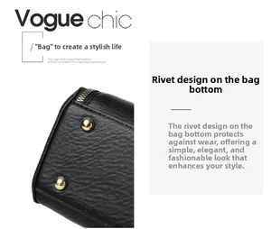 Détails du fond de sac en cuir noir avec rivets de protection en métal doré