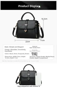 Spécifications détaillées de taille pour le sac à main en cuir noir avec dimensions et poids