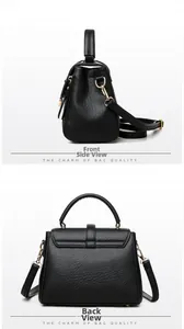 Vue latérale et arrière d'un sac à main en cuir noir avec détails dorés élégants