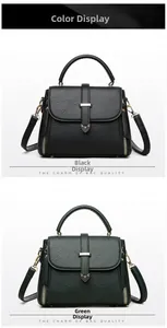 Vue détaillée des sacs en cuir grainé noir et vert avec boucle coeur dorée et bandoulière