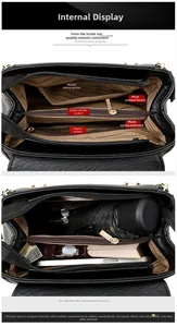 Détails des compartiments internes et de la grande capacité de ce sac à main en cuir noir