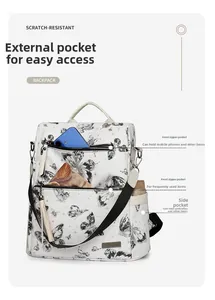Close-up of scratch-resistant butterfly print backpack showing functional pockets