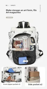 Detail view of the white butterfly backpack interior showing spacious storage for A4 items