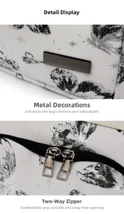 Close-up of white lychee leather texture with butterfly print and durable metal zippers