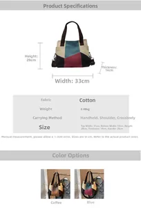 Detailed size chart for a large canvas tote bag showing dimensions and specifications