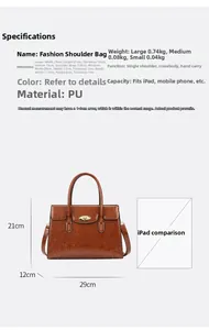 Size specification detail for brown oil-wax PU leather shoulder bag multi-set