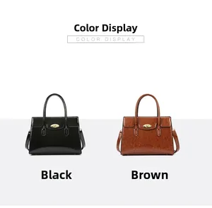 Retro large capacity tote bags in black and brown with golden turn-lock details