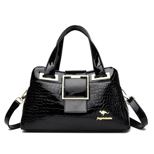 Borsa A Mano Donna Coccodrillo Goffrato Pelle PU Verniciata Borsa Tracolla Elegante Fibbia Oro Logo Canguro Borsa