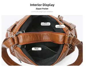 Top view of brown woven shoulder bag interior with dual main compartments and zipper divider
