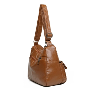 Borsa a spalla in pelle PU marrone da donna con tasche multiple e grande capacità
