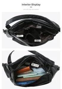 Detailed interior view of black tote bag showing pockets, zipper and large storage space
