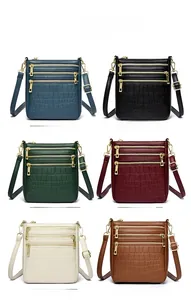 Borsa a tracolla con trama a pietra in sei colori e tripli scomparti con cerniera