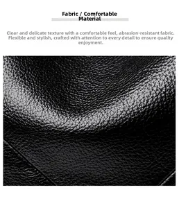 Close-up of black lychee grain faux leather texture showing soft and durable detail