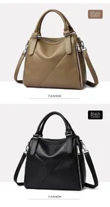 Detail of khaki and black tote bags with lychee pattern leather and side zippers