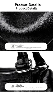 Macro detail of black litchi grain leather texture and silver metal hardware on a handbag