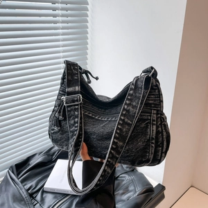 Denim Crossbody Bag Multi-Pocket Vintage Retro Large Capacity Washed Shoulder Bag For Women Casual Streetwear