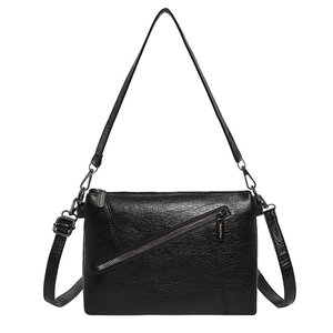 Vintage black crossbody square bag with pleated texture and adjustable strap for women