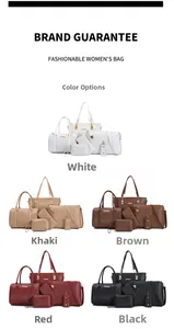 Detailed view of the 6-piece tote bag set in five colors with crocodile texture