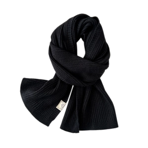 Thick black ribbed knit scarf for women, warm winter neck wrap with high-quality texture