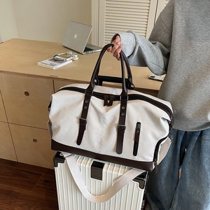 Canvas Travel Duffle Bag Large Capacity Leather Trim Weekender Carry On Luggage Gym Fitness Independent Shoe Compartment