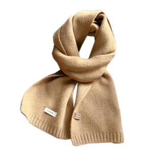 Thick 100% wool knitted scarf in light camel, soft warm winter neck wrap for women