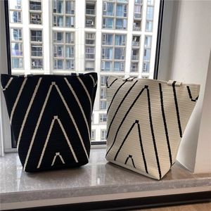Borsa Tote In Maglia Da Donna Motivo Geometrico Grande Capacità Borsa A Tracolla Casual Pendolare Poliestere Uncinetto