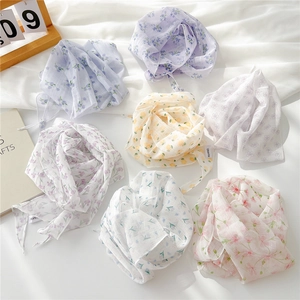 Foulard En Mousseline À Imprimé Fleuri Bandeau En Tulle Léger Pour Femmes Bandana Mince Décoratif Style Pastoral Doux