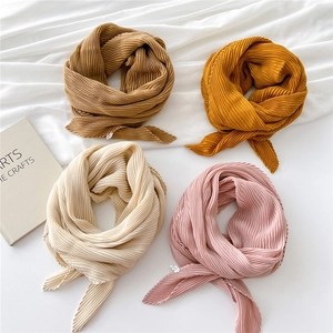 Elegant pleated cotton linen square scarf in four colors for women's seasonal decoration