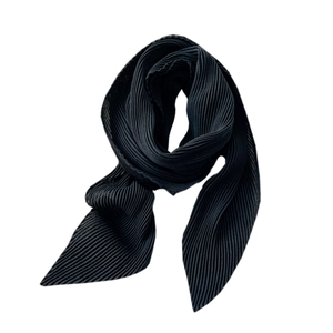 Elegant black pleated cotton linen neck scarf with accordion folds and pointed ends