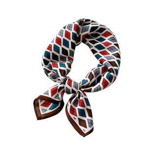 Breathable cotton linen square scarf with vintage geometric diamond print in bold colors