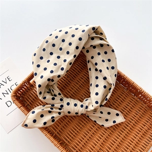 Women Square Scarf Elegant Floral Polka Dot Print Polyester Neckerchief Fashion Hair Bandana Decoration