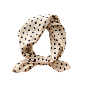 Elegant polka dot cotton linen neck scarf with decorative knot and bow detail