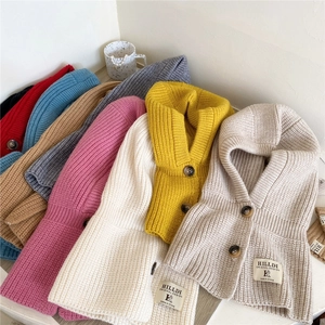 Knitted balaclava hood scarf with buttons and soft thermal lining in multiple colors