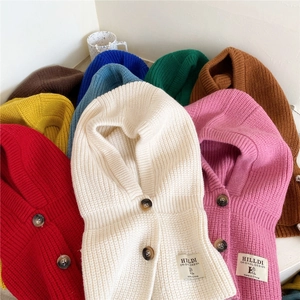 Winter knitted balaclava neck warmer with buttons in various colors for wind protection