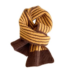 Thick striped knit scarf in ginger and dark brown for winter warmth and fashion