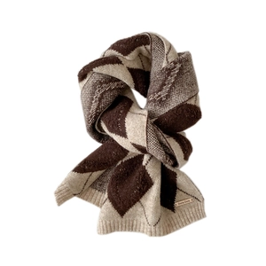 Stylish argyle diamond knit scarf in brown and beige colors for winter warmth