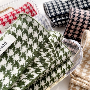 Knitted houndstooth winter scarf in multiple colors with thick warm texture for women