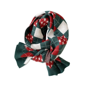 Écharpe d'hiver en tricot avec motif losanges rouge et vert et design flocon nordique