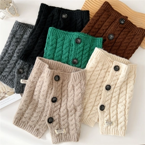 Women Cable Knit Neck Warmer Thick Winter Warm Button Cowl Scarf Pullover Solid Color Windproof Soft Neck Protector