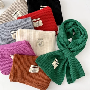 Women Winter Knit Scarf Solid Color Soft Warm Acrylic Nylon PBT Ribbed Chunky Neck Warmer Korean Ins Style
