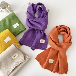 Solid Color Knitted Scarf For Women Winter Thickened Warm Neck Wrap Korean Style Polyester Soft Comfy Versatile