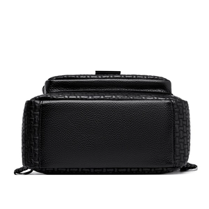 Minimalist black elephant grain leather backpack with durable large capacity for women