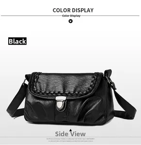 Détail du sac vintage noir avec bordure tressée et boucle en métal argenté élégante