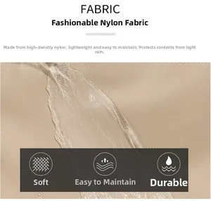Close-up of khaki waterproof nylon fabric showing water-resistant texture on shoulder bag