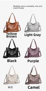 Selection of large faux leather tote bags in six colors with adjustable straps