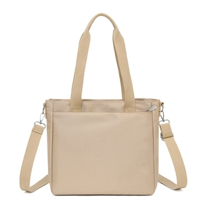 Large beige nylon tote bag with adjustable shoulder strap for daily commuting